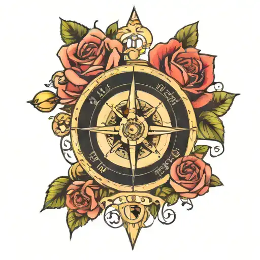 compass with roses, with a lgbt line going through it tattoo design idea