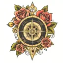 compass with roses, with a lgbt line going through it tattoo design idea