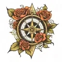 compass with roses, with a lgbt line going through it tattoo design idea