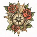 compass with roses, with a lgbt line going through it tattoo design idea