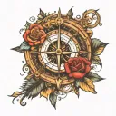 compass with roses, with a lgbt line going through it tattoo design idea