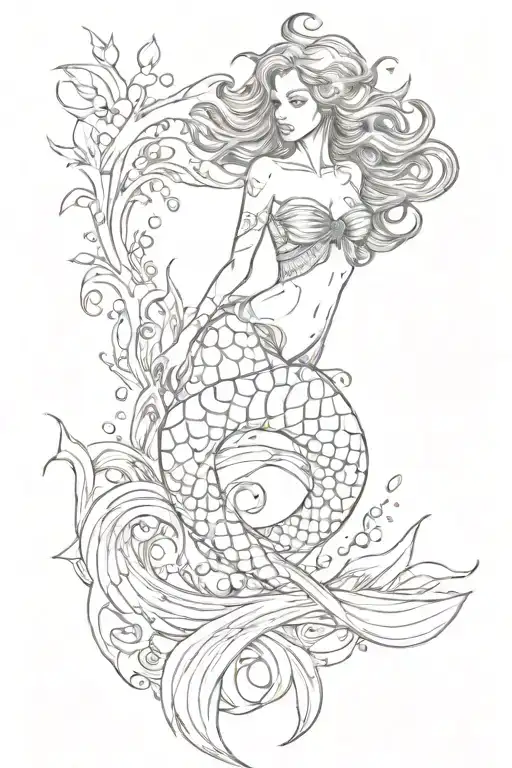 mermaid swimming tattoo design idea