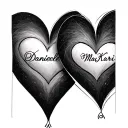 Two interlocking hearts: Each heart containing one name (Danielle in one, Ma’Kari in the other), joined by an infinity s tattoo design idea