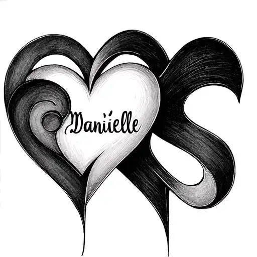 Two interlocking hearts: Each heart containing one name (Danielle in one, Ma’Kari in the other), joined by an infinity s tattoo design idea