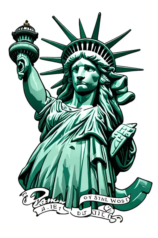 lion and statue of liberty tattoo design idea