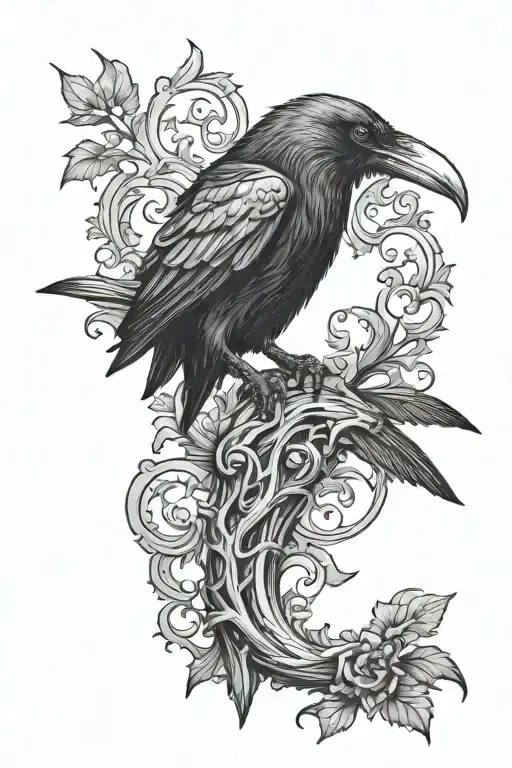 gothic raven perched tattoo design idea