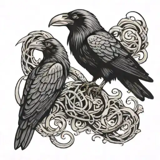raven eating snake tattoo design idea