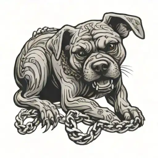 Angry Dog with chain wrapped tattoo design idea