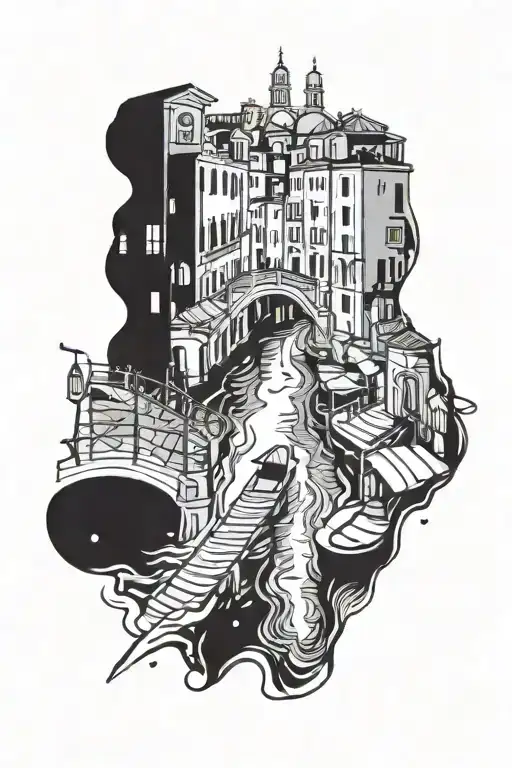 venice at night with bright lights tattoo design idea