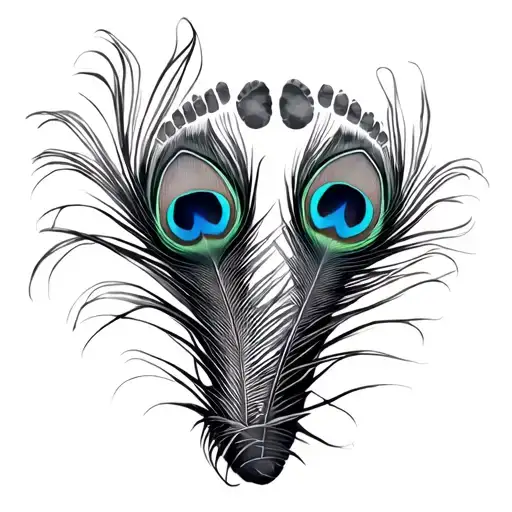 baby footprint wrapped by peacock feather tattoo design idea