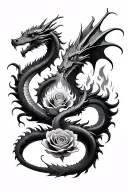 two dragons intertwined, creating firewater rose tattoo design idea