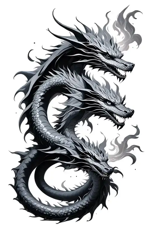 two dragons intertwined, creating firewater rose tattoo design idea