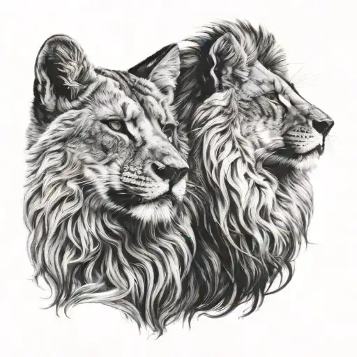 right side lion and left side fox looking tattoo design idea