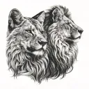 right side lion and left side fox looking tattoo design idea