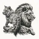 right side lion and left side fox looking tattoo design idea