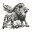 right side lion and left side fox looking tattoo design idea