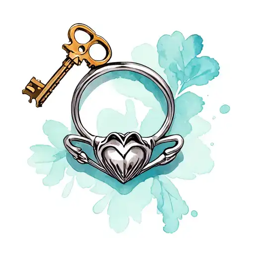 Ireland claddagh ring and a key tattoo design idea