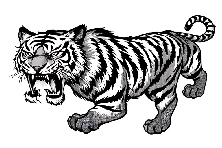 a black stripped tiger climbing up my forearm with angry face tattoo tattoo design idea