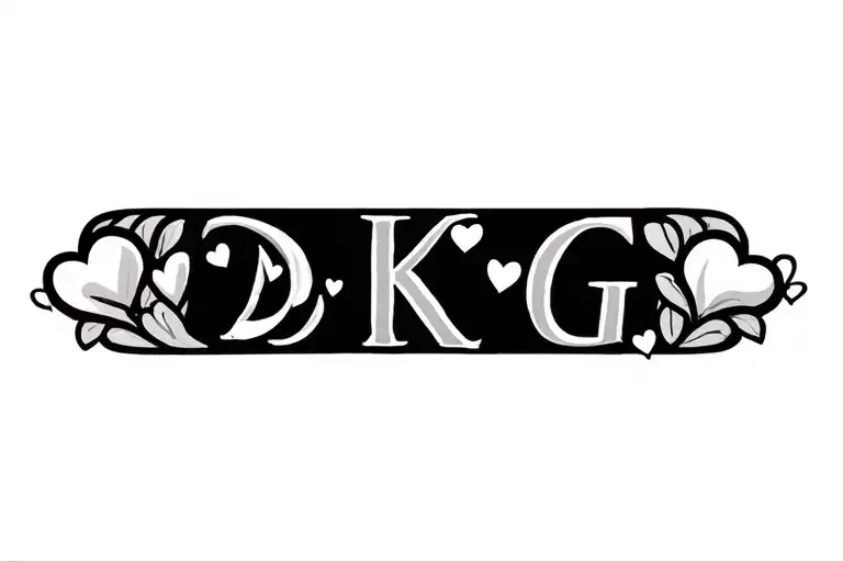 Make a tattoo Initials with Hearts*: Tattoo the initials "D," "K," and "G" with small hearts around them, symbolizing  tattoo design idea