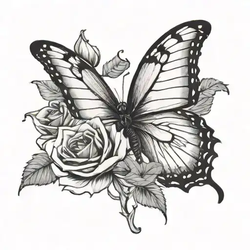 crow butterfly rose tattoo design idea