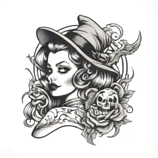 halloween pinup girl tattoo design idea