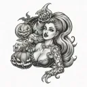 halloween pinup girl tattoo design idea
