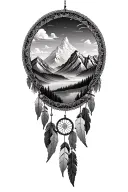 mountain landscape and dream catcher tattoo design idea
