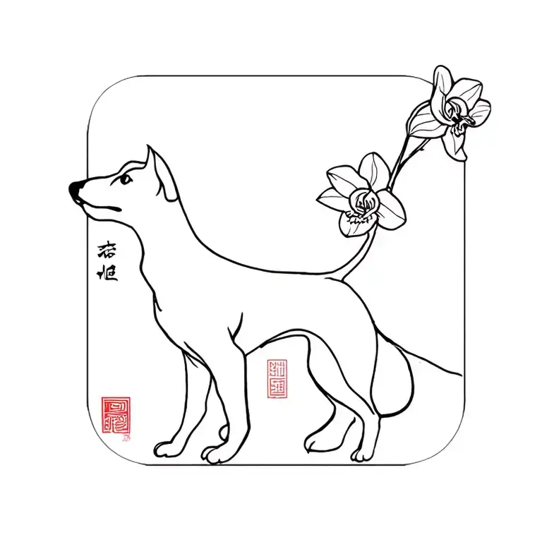 Aquarius star sign, 2006 Chinese dog, orchid, Aquarius constellation tattoo design idea