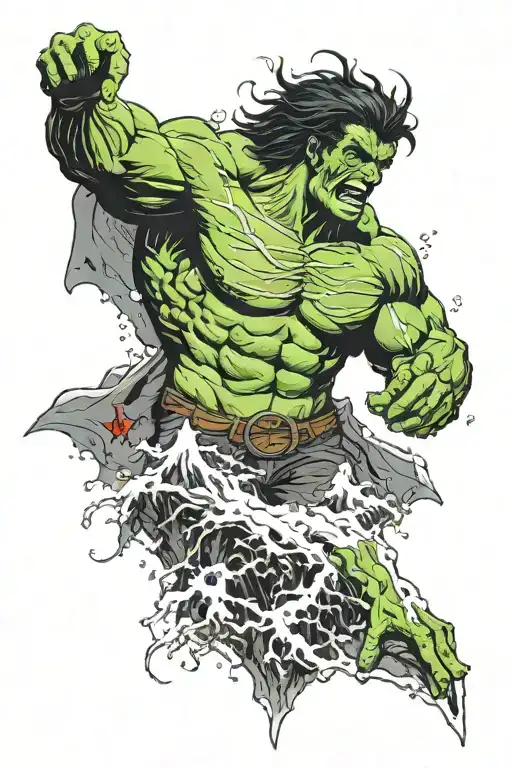 imagine a vampire inspired cross between the incredible hulk standing on a snow covered mountain top soaked in blood tattoo design idea
