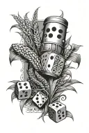 dice rolling, cornfield, green eye, invalid chair, serbia tattoo design idea