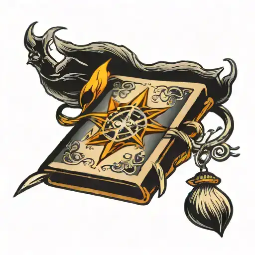 closed spell book tattoo design idea