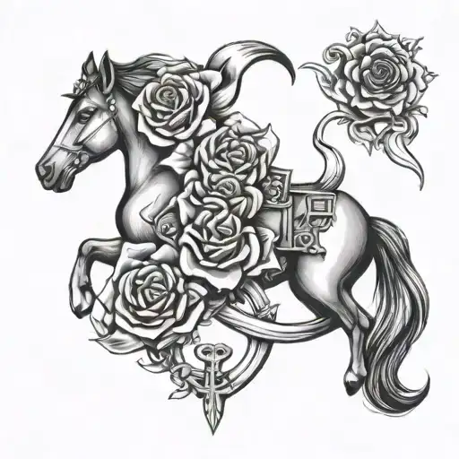 horse shoe paw print rose cross fish hook deer antler fish 4 wheeler dodge ram cowgirl western tattoo tattoo design idea
