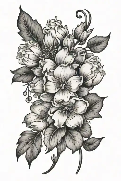feburary, march, june, december birth flower tattoo design idea