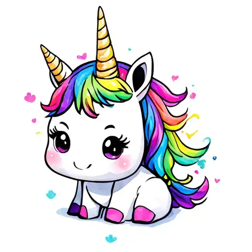 cute chubby sitting unicorn splash color tattoo cartoon more real tattoo design idea