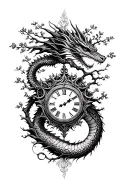 tree and dragon and clocks tattoo design idea