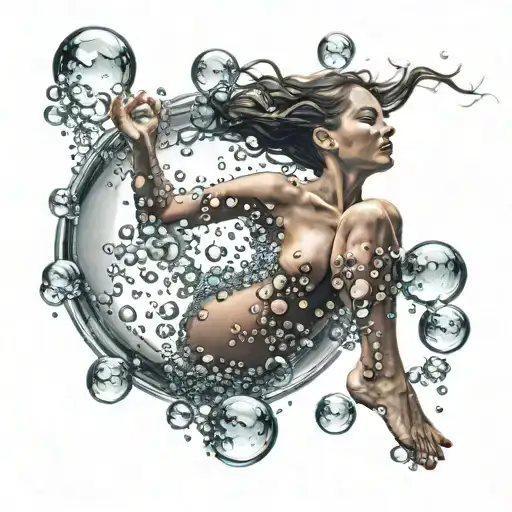 womans body rising up bottom half made of bubbles rising tattoo design idea