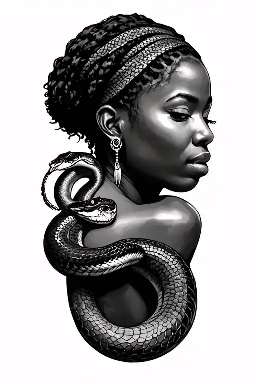 African woman with cobra around arm tattoo design idea
