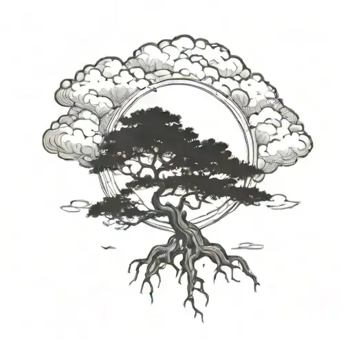 japanese maple tree surrounded by clouds tattoo design idea