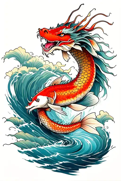 Dragon going down hand and a koi fish swimming upstream a river flowing on the tattoo  tattoo design idea