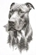 pitbull dog with background of the forest tattoo design idea