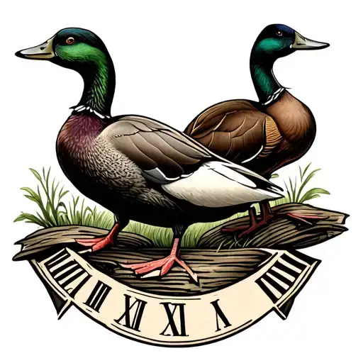 country tattoo design with ducks and roman numeral tattoo design idea