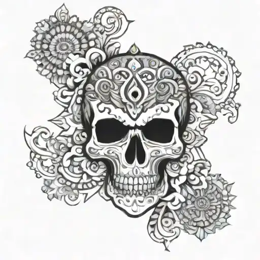 half skull half mandala design incorporating elements tattoo design idea