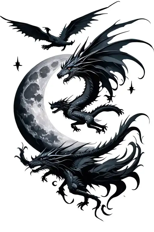 rwby moon with flying dragons tattoo design idea