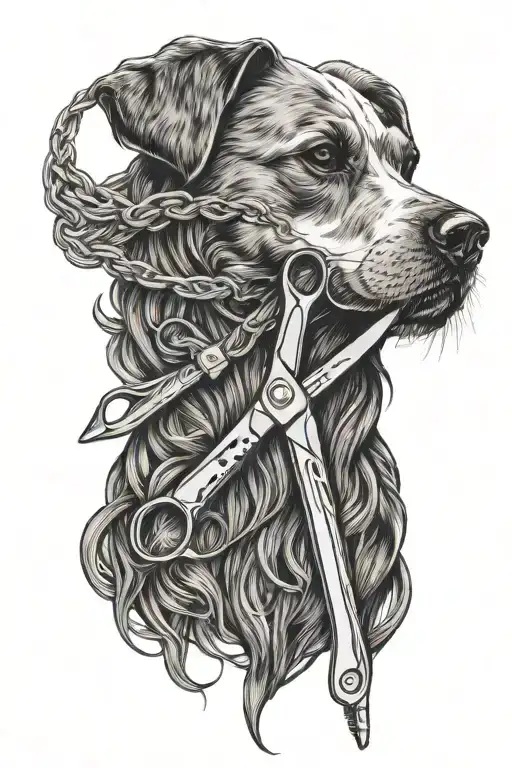 shears dog grooming tools intertwined minimalistic timeless look  tattoo design idea