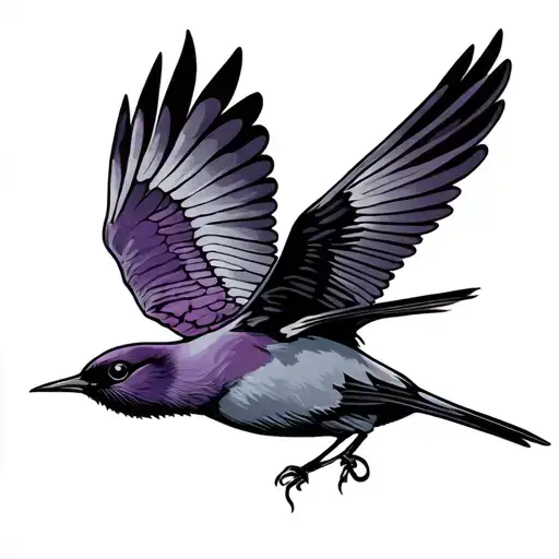 traditional style flying purple martin bird flying tattoo design idea