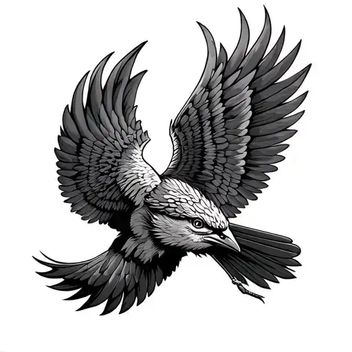 spread wings on knee Mayan bird flying tattoo design idea