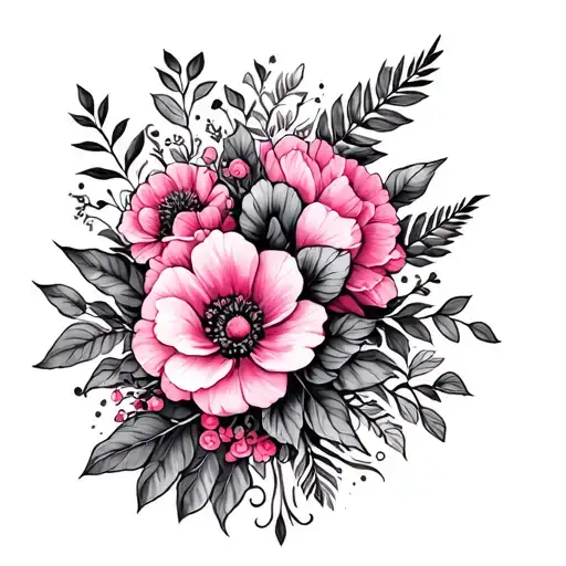 I want to make a very supplied straight back tattoo with lots of flowers and pink and arabesque and foliage tattoo design idea