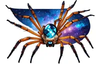 galaxy web spun by a labradorite cat faced orb weaver spider tattoo design idea