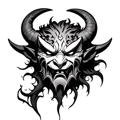 Broken Oni Mask tattoo design idea
