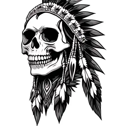 Native American female skull tattoo design idea